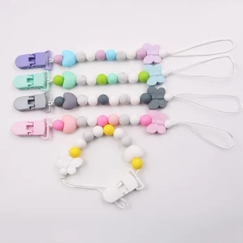 

2020 New Cute Cartoon Animal Infants Chew Toy Silicon Nipple Feeding Appease Baby Pacifier Chain Kids Anti-fall Clip Chains