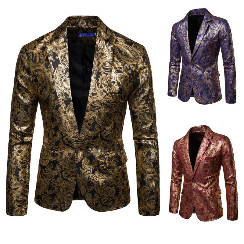 

2019 Spring And Autumn New Style Men's Suit Bright Surface Bronzing Printed Suit Best Man Formal Dress Costume Men B