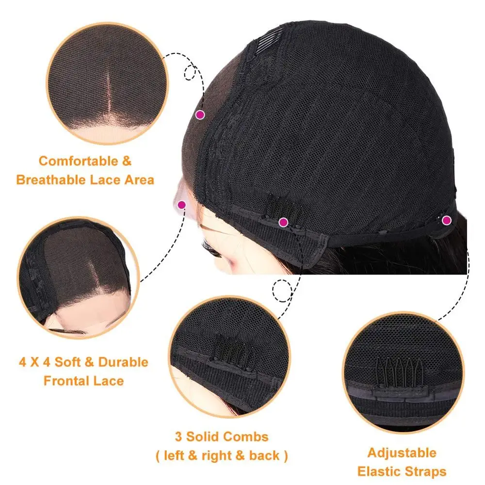 FAVE 4X4 Lace Front Straight Human Hair Wigs 180% Middle Part Natural Black Glueless Brazilian Lace Closure Wigs For Black Woman