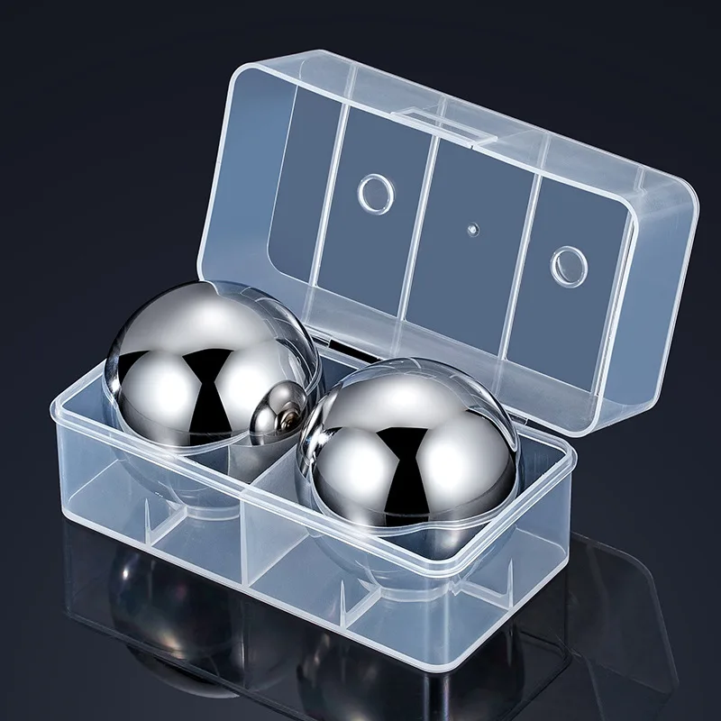 2PCS Bar Chilling Ball Sphere Reusable Ice Cube Cooler for Bar Accessories Bartender Whiskey Stones with Freeze Gel inside Steel