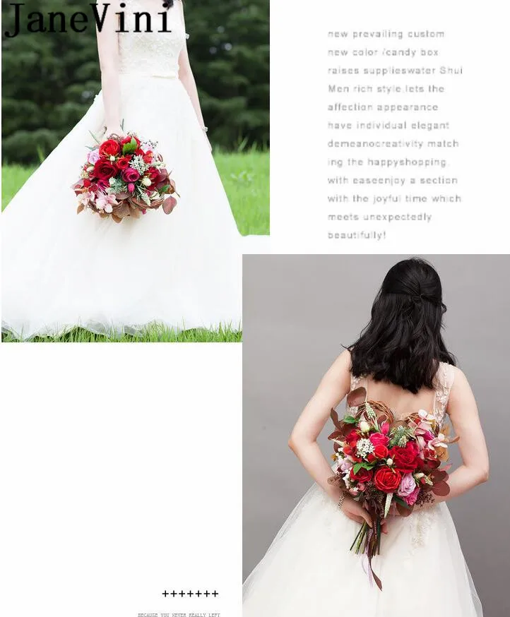 JaneVini в форме сердца красный свадебный букет шелковых цветок роза розовый невесты Холдинг цветок старинные свадебные букеты Свадебные украшения