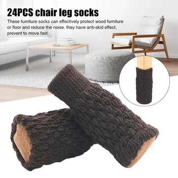 

24pcs Solid Non Slip Reusable Floor Protectors Chair Leg Socks High Elastic Furniture Cover Knitted Thickened Home Decor