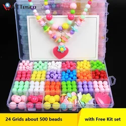 Pulsera y Collar para niños, joyería artesanal, cuentas de plástico acrílico, juguete con Kit de caja, para mujeres y niñas