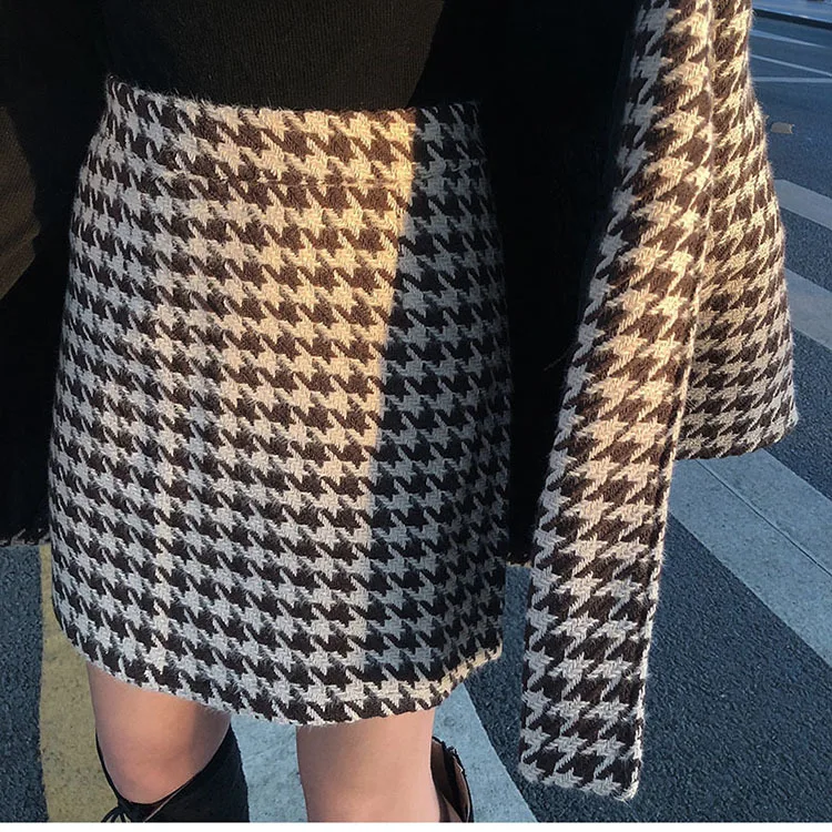 Spring Autumn Two 2 Piece Set Retro Houndstooth Small Fragrance Wind Mid-length Coat High Waist Skirt Women Jackets Elegant Set plus size sweat suits