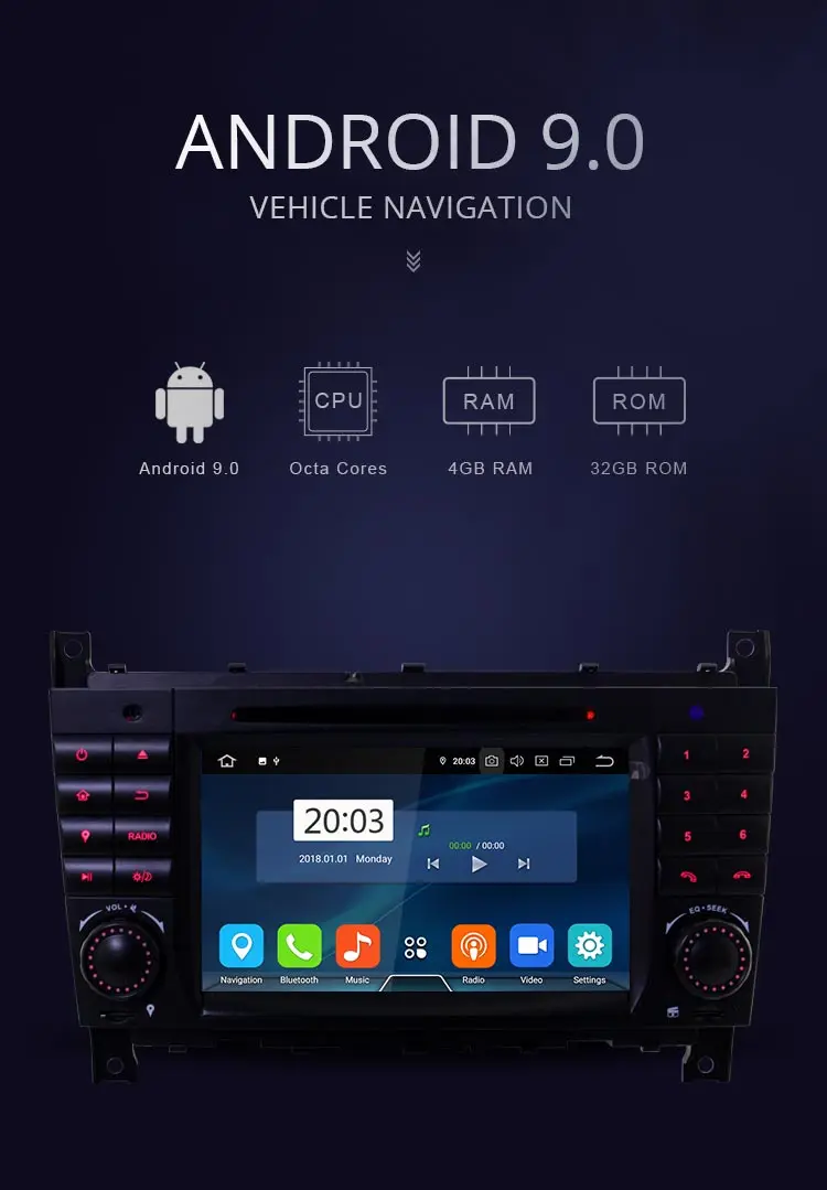 JDASTON Android 9,0 автомобильный dvd-плеер для Mercedes Benz Sprinter W203 A180 Viano Vito a-класс gps стерео 2 Din автомагнитола 4g+ 64g dsp