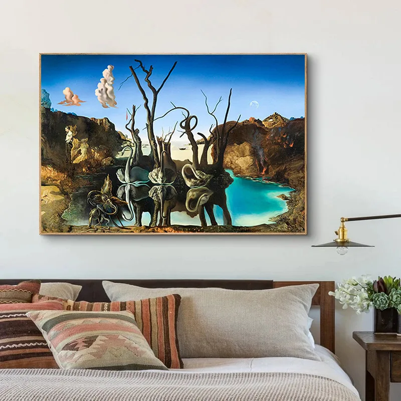 

Salvador Dali Swans Reflecting Elephants Canvas Painting Abstract Posters and Print Wall Art Picture Living Room Decor Cuadros