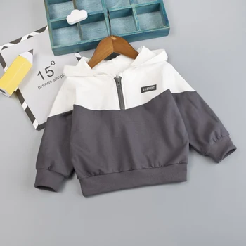 

0-3T Sweater Hooded Baby Boys Coats And Girls Cotton Fashion Color Matching Half Zipper Casual Cardigan