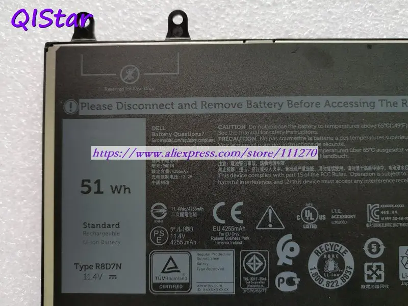 QISTAR 11,4 V 4255mAh 51Wh подлинный Аккумулятор для ноутбука R8D7N для ноутбука Dell