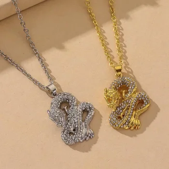 

Men Hip hop iced out Chinese dragon Pendant Necklaces High quality Cubic Zirconia pendants necklace mens HipHop jewelry gifts