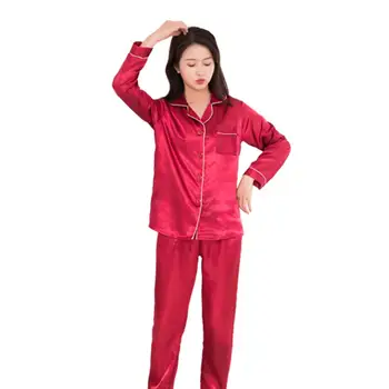 

Sleepwear Suit Women Silk Satin Pajamas Set Couples Long Sleeve Sleepwear Suit Female Sleep Two Piece Set Loungewear Plus Size