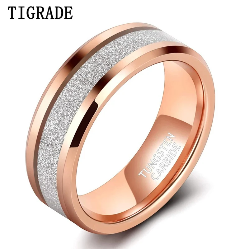 

Tigrade New 8mm Men Women Tungsten Wedding Rings Rose Gold Silver Color Matte Wedding Band Luxury Comfort Fit Size 7-13