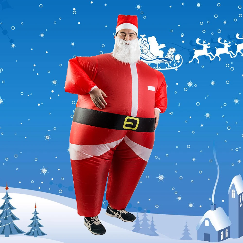 

Unisex Santa Claus Snowman Inflatable Suit Christmas Party Costume Clothes With Beard and Hat Christmas Funny Costume