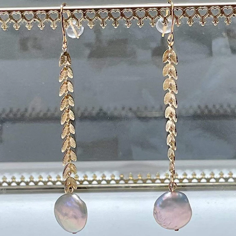 Long button Baroque Pearl Earrings ins cool style retro exaggerated Earrings round face thin ear of wheat Earrings