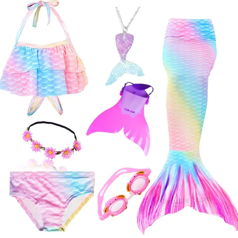 Beautiful Girls Swimming Mermaid Tail Children Little Mermaid Costume Cosplay Swimsuit Bikini Set for Kids can