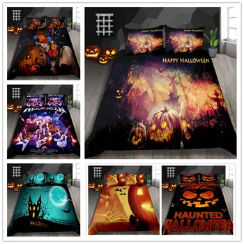 

Luxury Comforter Bedding Sets Halloween Series Quilt Cover pumpkin Skull Twin Full Queen Size Gifts for Kids of Bedspreads