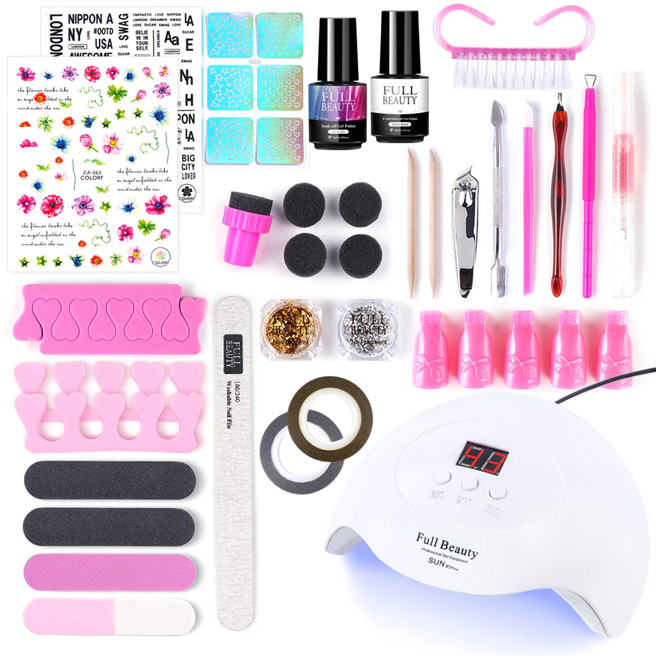 

Manicure Set With UV Lamp Super Nail Art Kit 60 Colors Cat Eye Gel Varnish+Glitter Sticker Decor Pro Nail Files Tools Set BE1574