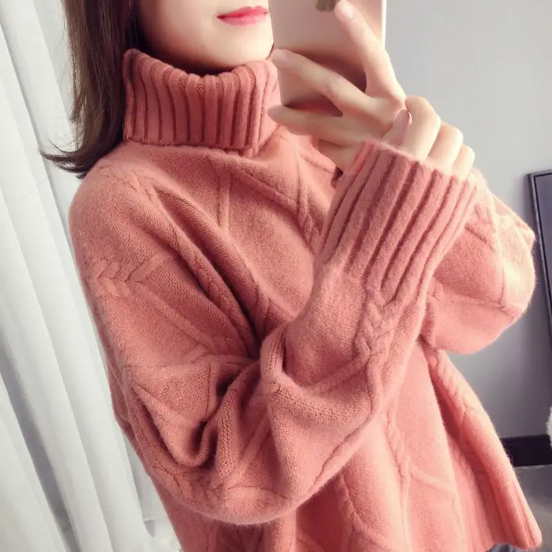 2019 new Korean version of loose lazy wind thick coat ins super fire long sleeves hood net red turtleneck sweater female | Женская