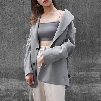 

Fashion Ladies Coat Long Sleeves Outwear Gray Lapel Tailored Collar Cardigan Suit Chaqueta de mujer Abrigo de invierno 2020