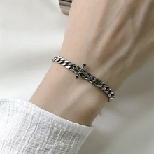 Ретро поперечный боковой браслет-цепочка, настоящее 925 пробы, серебряный, полированный, панк, серебряные ювелирные изделия, тайское серебро, роскошные аксессуары