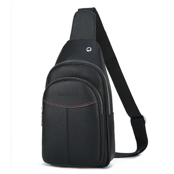 

New casual men's chest bag pu soft surface simple black outdoor shoulder messenger bag fashion gun bag crossbody shoulder bags