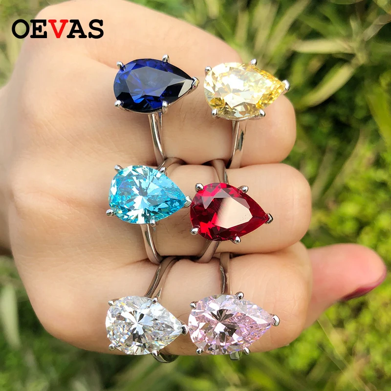 

Luxury brand AAAAA Zircon Wedding rings for women Real 925 Sterling Silver Colorful Big Water drop CZ Engagement ring size 5-12