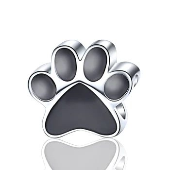 

XiaoJing Fashion New 925 Sterling Silver Black Animal Dog Footprint Pendant Charm fit Pandora Bracelet for Women unique Jewelry