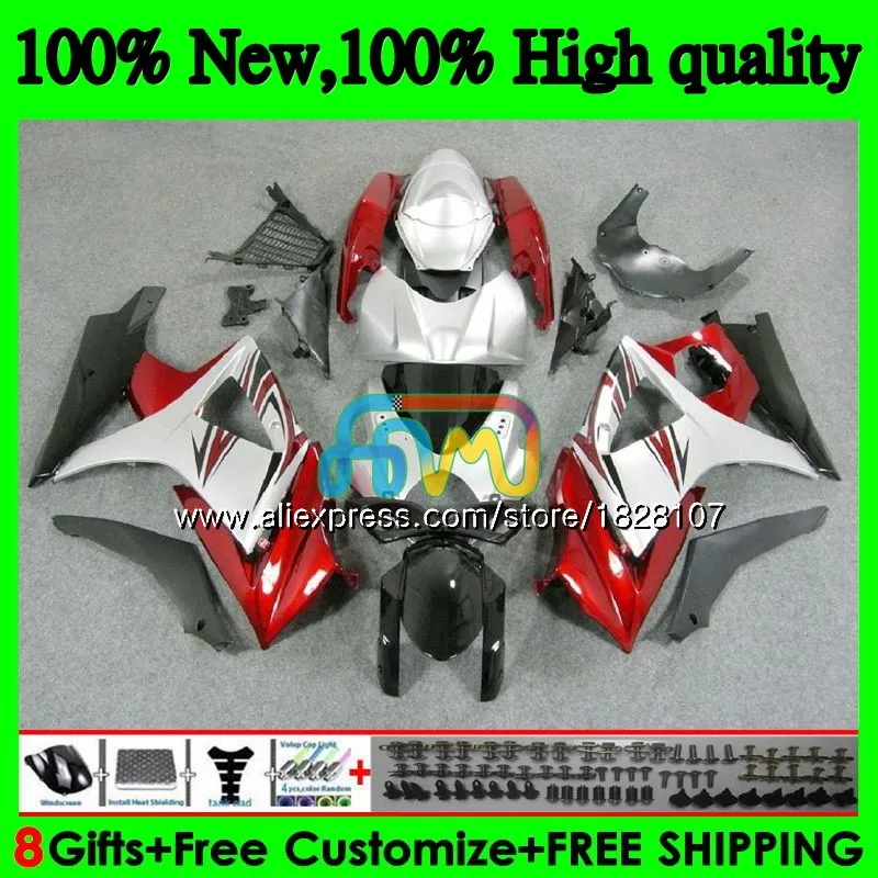 Красный серебристый корпус для SUZUKI 1000CC GSXR-1000 K7 GSX-R1000 GSXR 1000 07 08 43BS. 15 GSXR1000 GSX R1000 2007 2008 07 08 обтекатели
