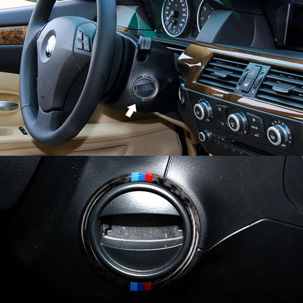 

Carbon Fiber Car Interior Engine Start Stop Button Ignition Device Keyhole Ring Cover Stickers For BMW E60 5 Series 2008-2010