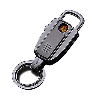 

Keychain USB Lighter Mini Portable Electric Lighters Rechargeable Windproof Ultra-thin Metal Creative Key Buckle Lighter 10pcs