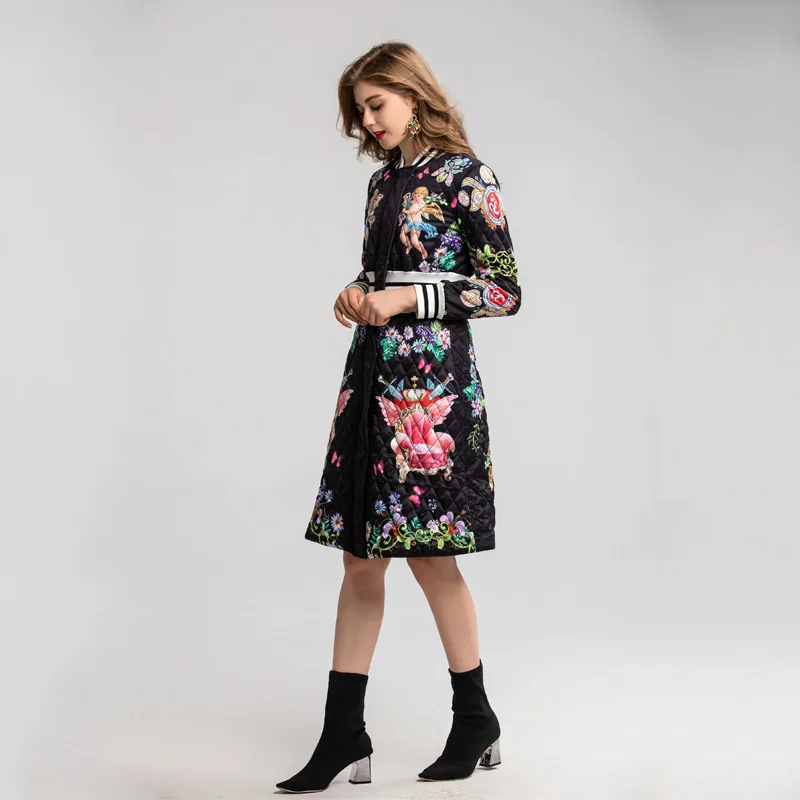 Women high quality floral print Padded coat Autumn winter fashion women's overcoat B268