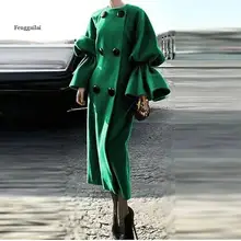 Женские повседневные однотонные куртки, женское элегантное двубортное длинное пальто с круглым вырезом, модное пальто, верхняя одежда