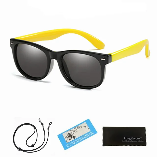 Black Yellow Longkeader, модные детские солнцезащитные очки для мальчиков и девочек, детские поляризованные солнцезащитные очки TR90, силиконовые защитные очки, детские очки UV400 - Цвет линз: Black Yellow
