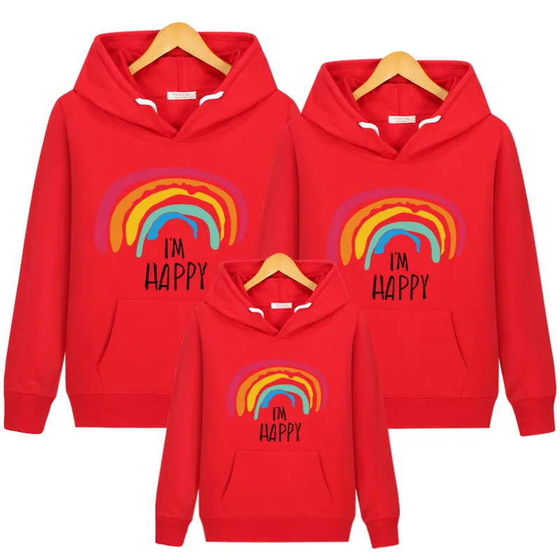 Радужная толстовка с капюшоном; Ins; Одежда для мальчиков и девочек; одежда для родителей и детей; одинаковые комплекты для семьи; подарки для детей; Прямая поставка - Цвет: red Rainbow hoodie