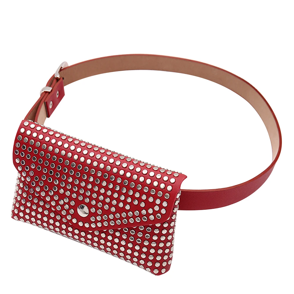 

Holiday Belt Fanny Pack Party Rivet Fashion Artificial Leather Mini Cellphone Pouch Women Waist Bag Purse Ladies Bumbag Travel