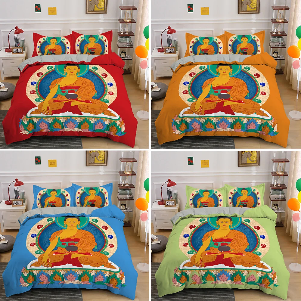 Customize King Bedding Set Buddha Printed Queen Size Duvet Cover For Adults Teen Bed Sets Quilt Covers Pillowcase 2/3pcs | Дом и сад
