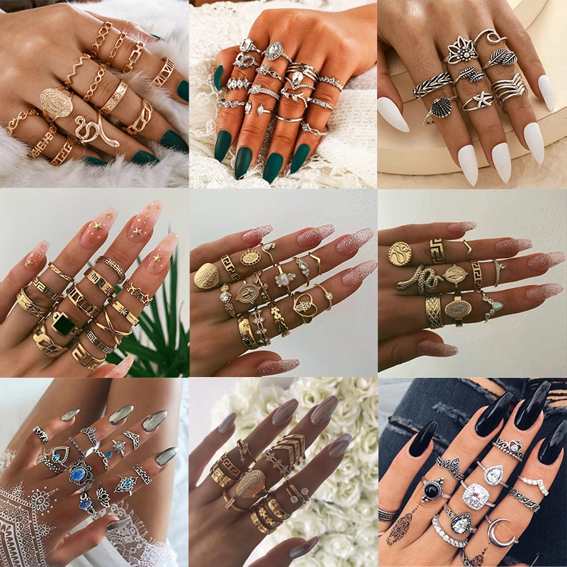 Fashion Rings Crystal-Joint Wedding-Jewelry Geometry Snake Star Gold Hearts Bohemian
