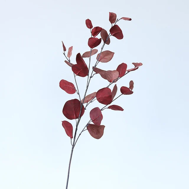 Autumn Artificial Plant Faux Leaves Eucalyptus Long Branch Wedding Home Decoration Silk Flowers Fake Plants DIY Wall Arrangement dark red