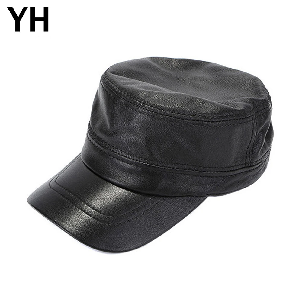 Новинка Осень-зима, мужские шапки из натуральной кожи в стиле милитари, мужские теплые мягкие шапки из натуральной овечьей кожи, бейсбольная кепка s из натуральной кожи