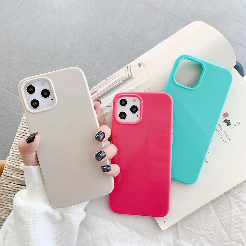 Candy Color Soft Silicone Jelly Phone Case for iPhone X XS XR 7 8 Plus Protective Glossy Back Cover for iPhone 13 11 12 Pro Max