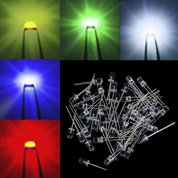 

50PCS 5mm Round Red/Green/Blue/Yellow/White LED Diodes Light Kit Light Beads 5Colors/Set