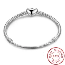 Ручная работа, 925 пробы, серебряный, гладкий, в форме сердца, застежка, змеиная цепочка, браслеты с подвесками для женщин и девушек, сделай сам, изготовление ювелирных изделий 16-23 см