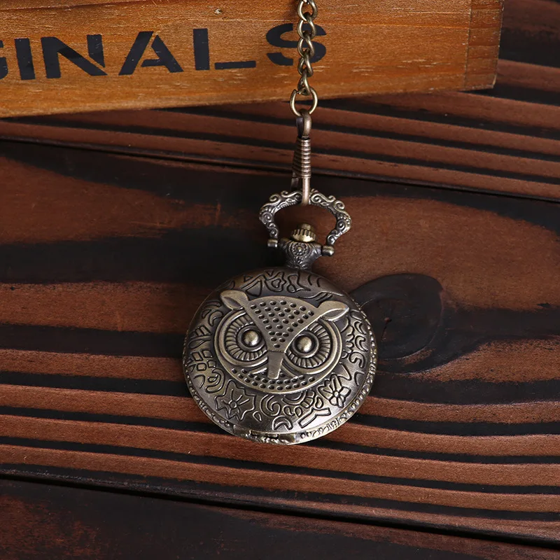 Чехол Сова кварцевые карманные часы с necklace ем очаровательные аксессуары винтажные классические тисненые винтажные
