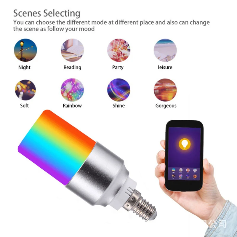 

OOBEST Cellphone WiFi Voice Control RGB Energy Saving Dimming LED Bulb Multicolor Smart Light Bulbs 6W E14 110V Compatible Alexa Google
