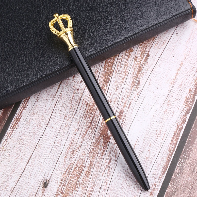 Корона, королева, скипетр, шариковая ручка для школы, персонализированные ручки для письма, офисная, стационарная, металлическая, роскошная шариковая ручка с логотипом на заказ - Цвет: Black