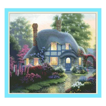 

Garden Cottage 1 Pattern Cross Stitch Printed Fabric Embroidery Set 11CT 14CT Diy Handmade Needlework Crafts Kit Home Decoration