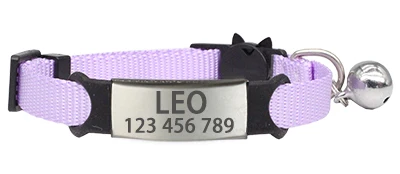 Персонализированные ID гравировка кошачий ошейник для безопасности, защиты маленькой собаки милый нейлон Регулируемый для щенков котят ожерелье - Цвет: Purple Sliver
