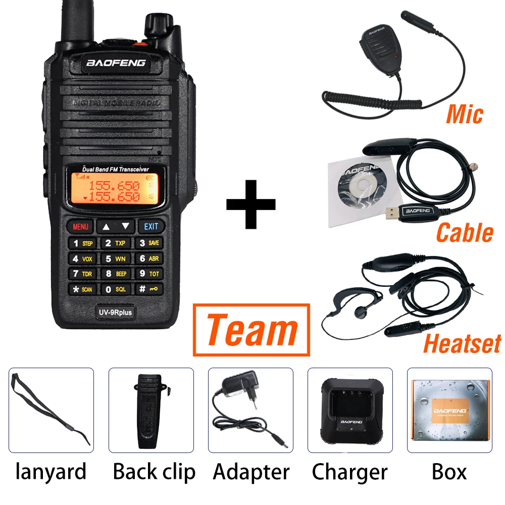 Прочный Baofeng IP67 Водонепроницаемый рация UV-9R plus Master динамик CB радио FM приемопередатчик UHF/VHF 10 Вт 4800 мАч uv 9r plus - Цвет: Team