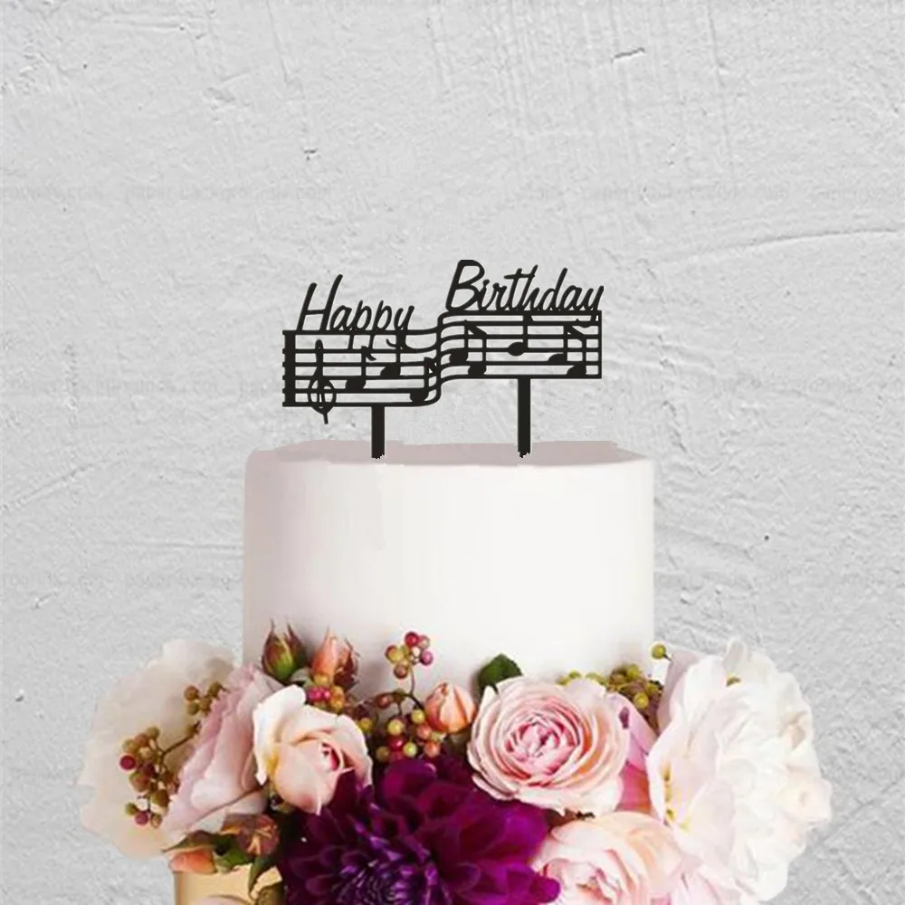 

New Funny Birthday Cake Topper Wooden Happy Birthday Musical Note Cake Decoration Kids Unique Birthday Party Gifts Supplies