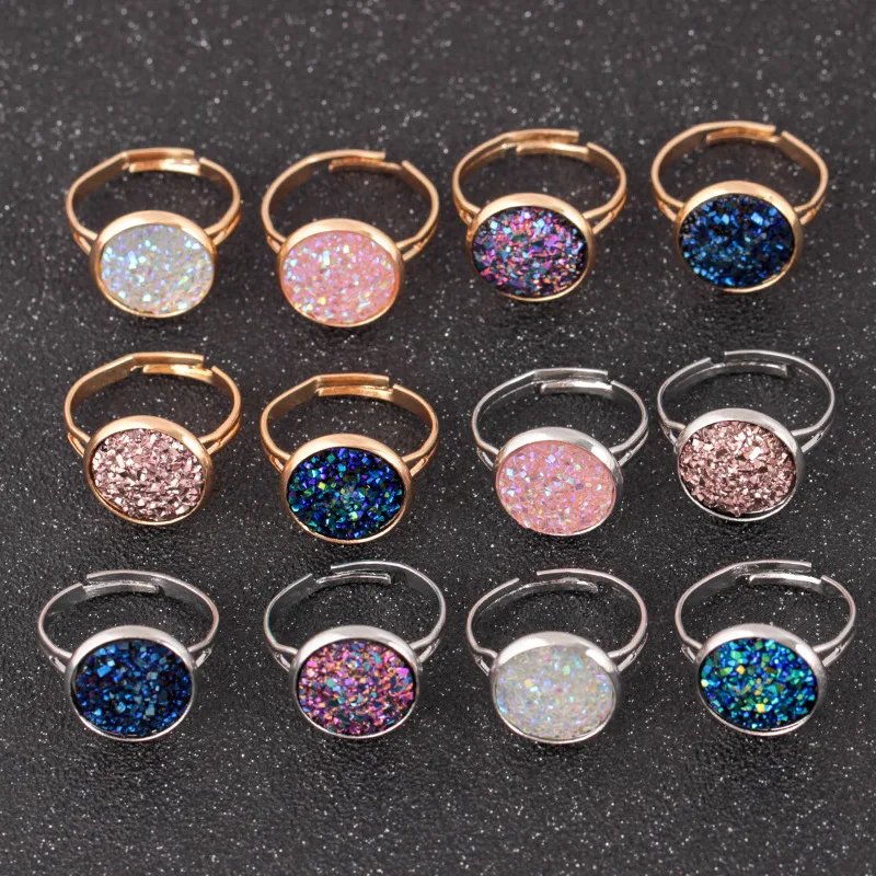 Модное индивидуальное Кольцо Drusy с кристаллами простое креативное красочное
