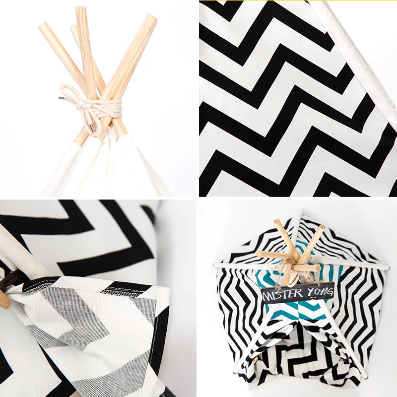 Stripes Foldable Tent Type Pets Dog Bed Washable Cotton Canvas Dog Kennel Cat House Tent For Dogs Basket Pet Bed Dog Accessories